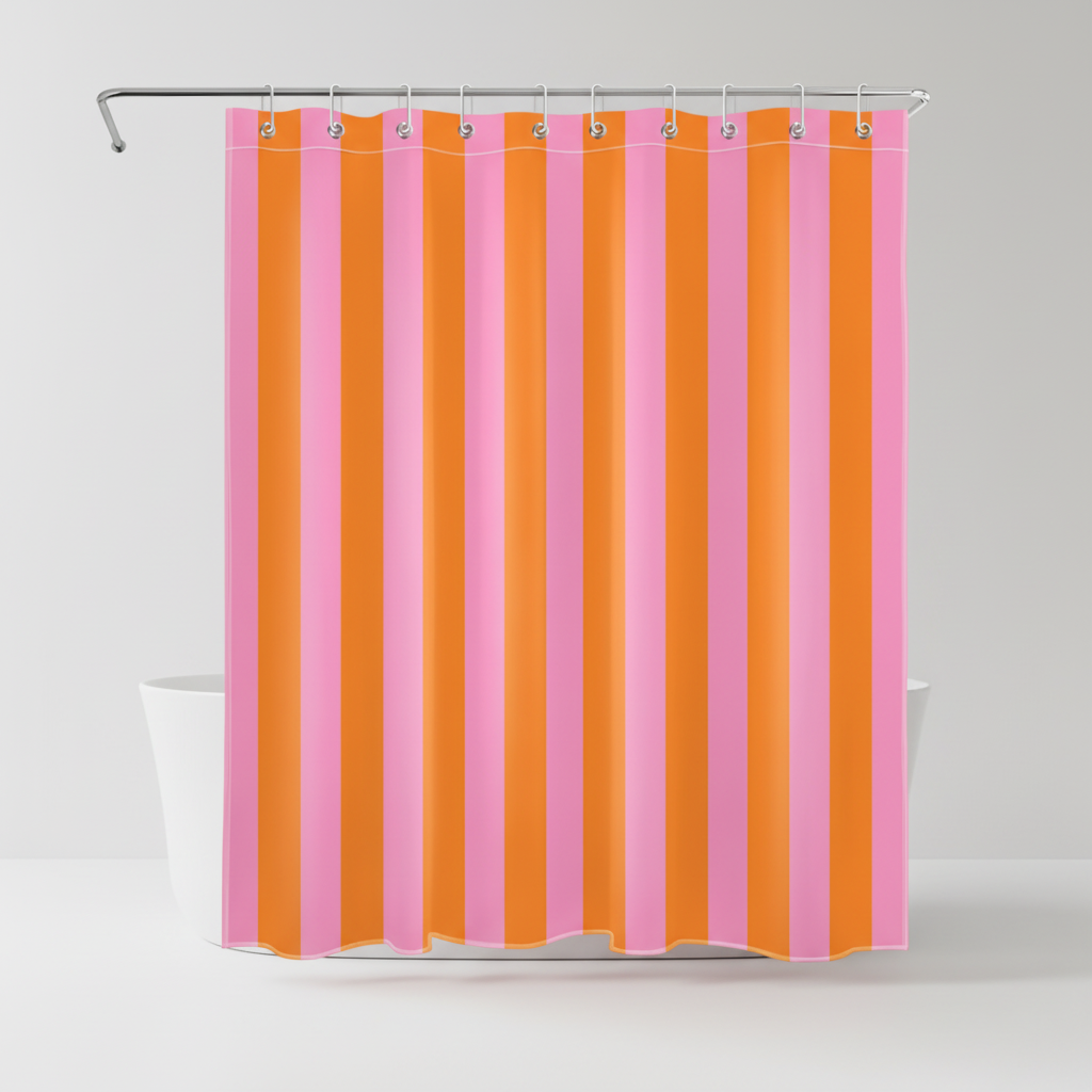 Unisex striped shower curtain adding a touch of boho chic to bathroom decor