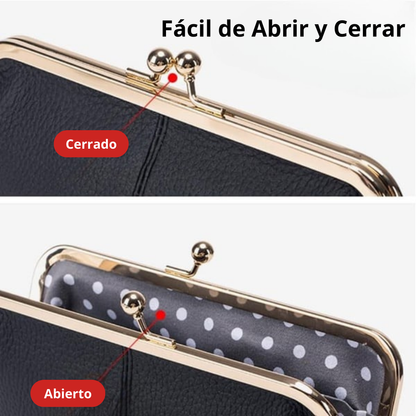 Varias vistas de bolso de mano de cuero genuino en colores naranja y negro, accesorio elegante.