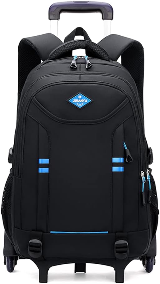 Boys' durable rolling school backpack, multi-pocket trolley bag for books & supplies, easy travel.