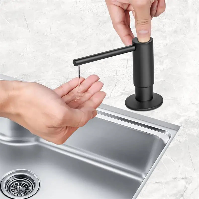 BrassEase built-in kitchen sink soap dispenser with modern brass pump, perfect for kitchen decor.