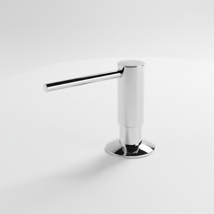 Integrated BrassEase brass soap dispenser, a practical and chic kitchen sink accessory.