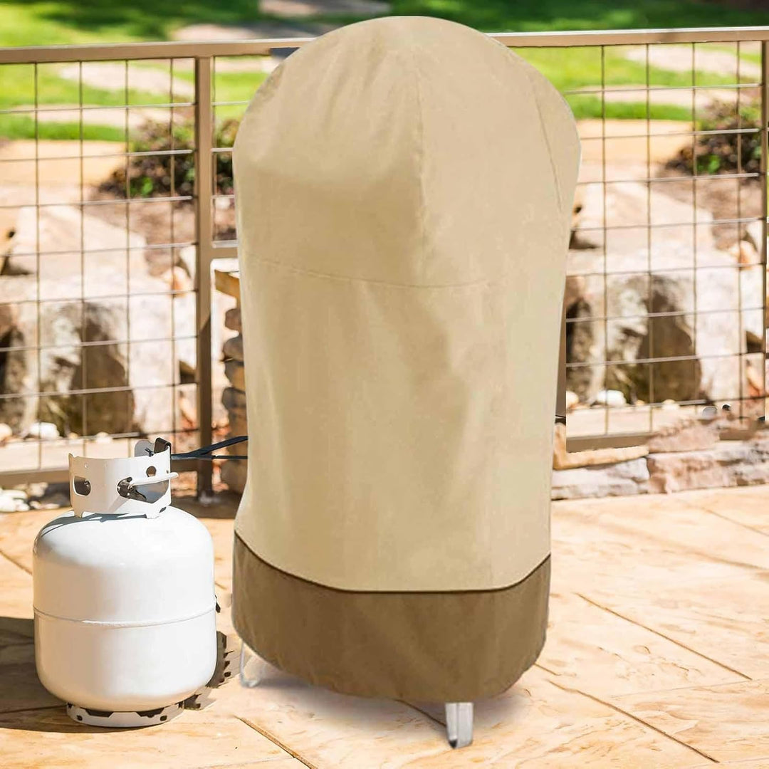 Bravoro waterproof smoker cover, showcasing its resistance to sun and rain, ideal for outdoor BBQ grill.