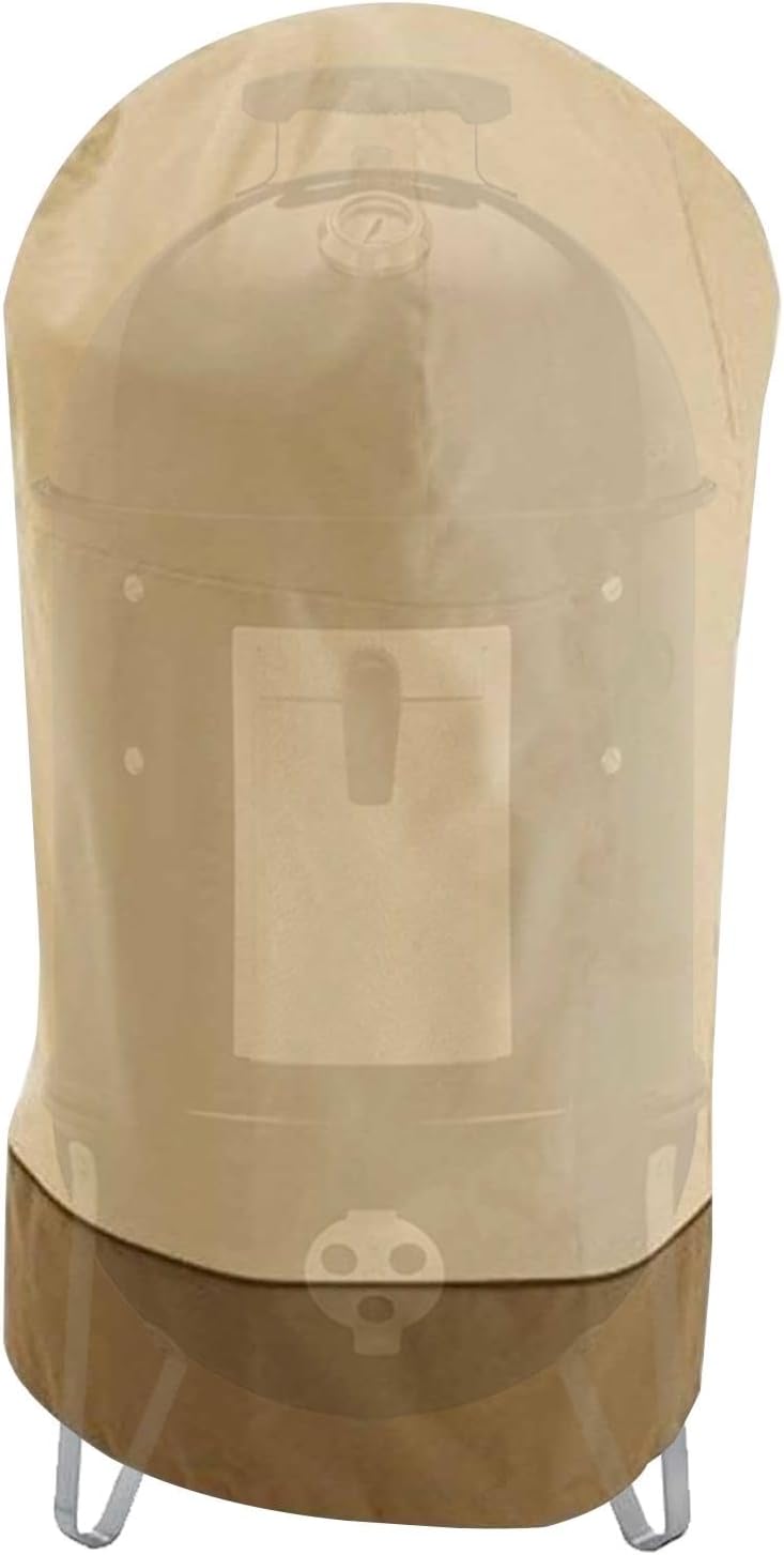 Folded Bravoro waterproof smoker cover, easy storage, heavy-duty Oxford with UV protection for outdoor grill.