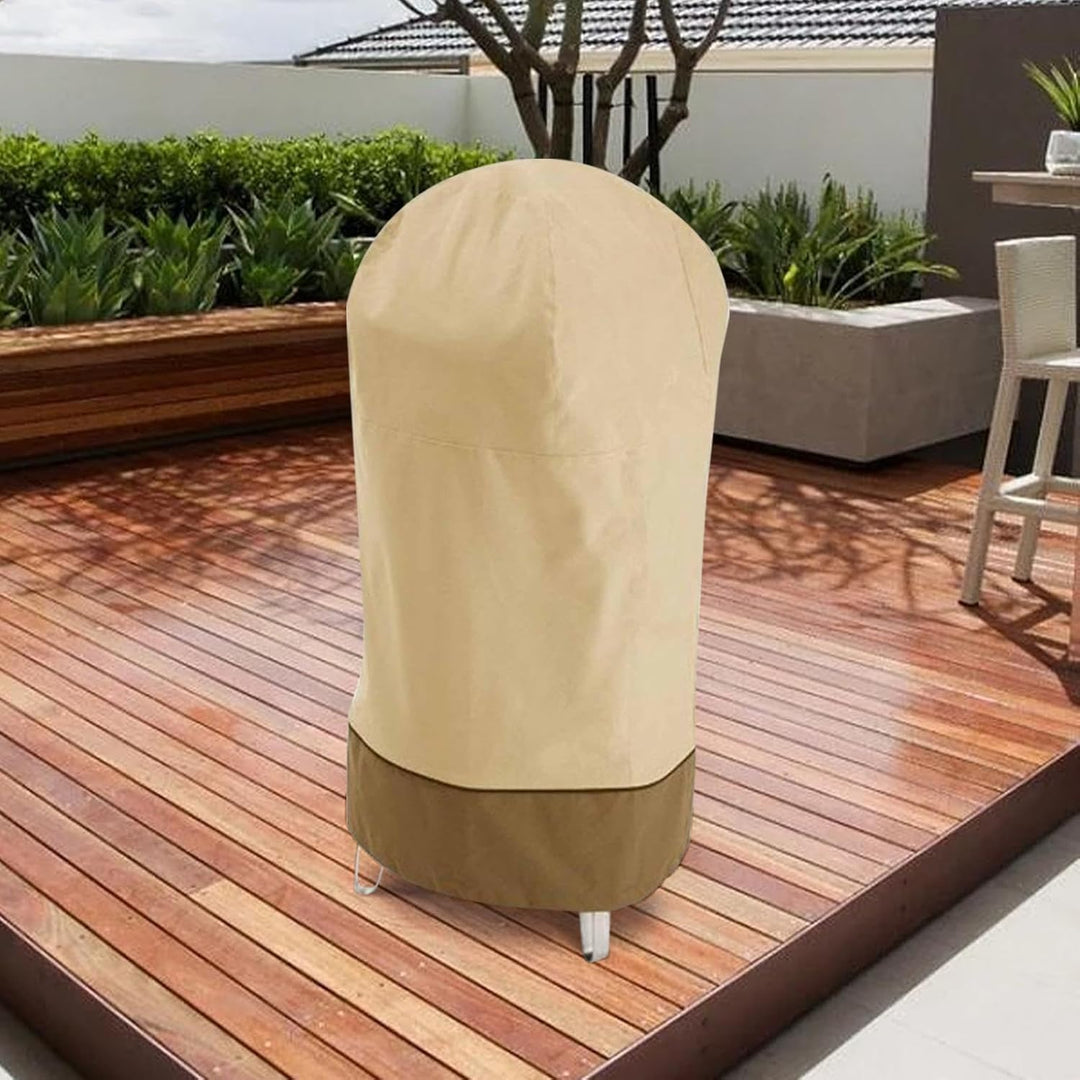 Bravoro smoker cover protecting an outdoor BBQ, demonstrating its waterproof and UV resistant qualities.