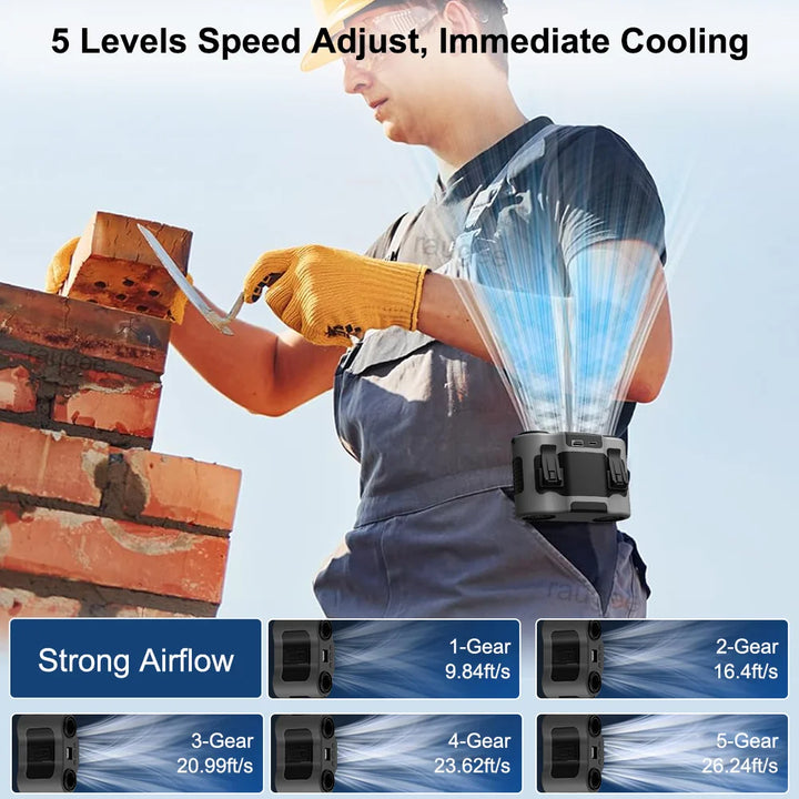 BreezeMate personal cooler fan, emphasizing its function as a power bank with large battery capacity.