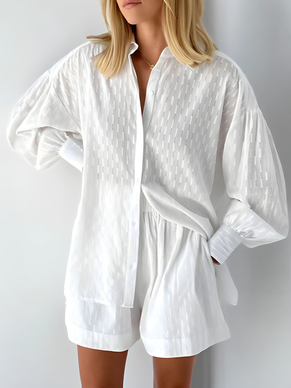 Breezy women's summer two-piece outfit set with blouse & shorts, ideal for casual wear or vacation.