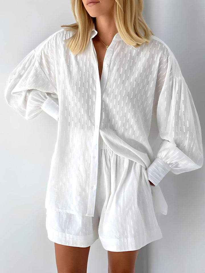 Breezy women's summer two-piece outfit set with blouse & shorts, ideal for casual wear or vacation.