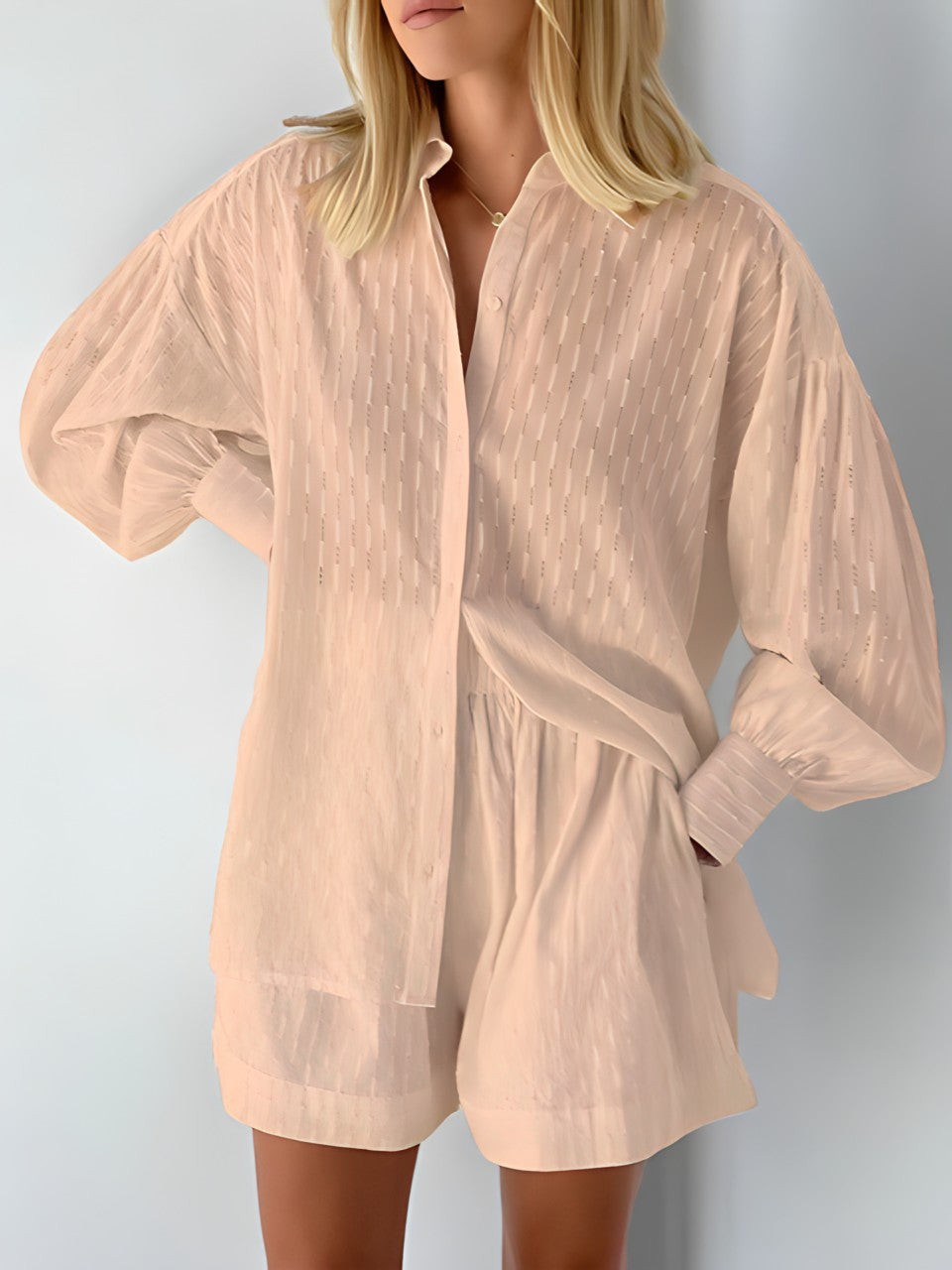 Versatile women's two-piece summer set: stylish cotton blend blouse & shorts for casual or travel.