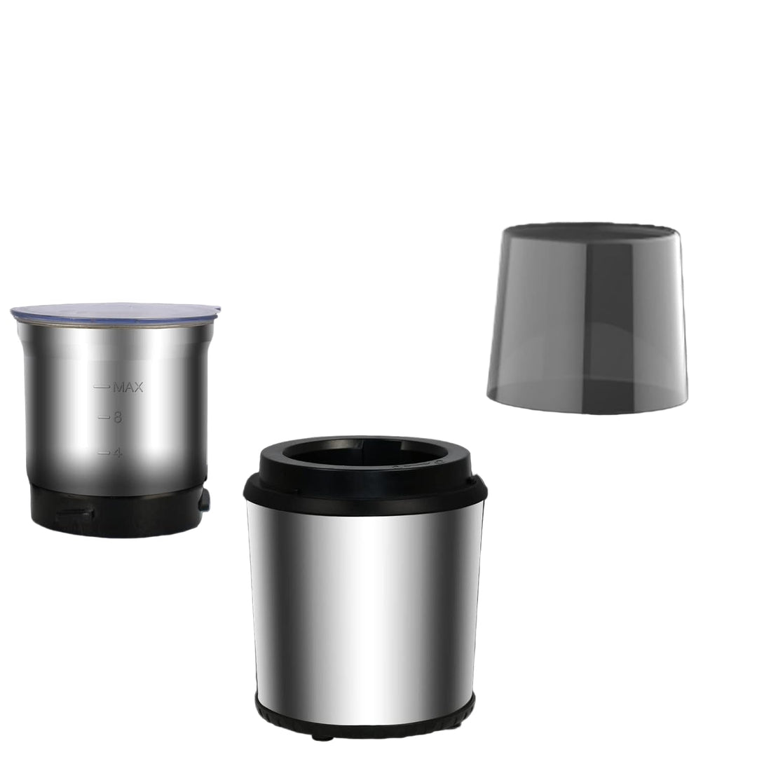 BrewMate electric spice grinder beside whole coffee beans and various spices, food preparation appliance