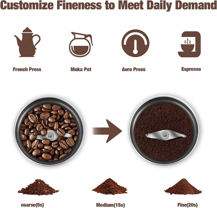 BrewMate electric coffee and spice grinder disassembling the removable cup for user convenience, grinding tool