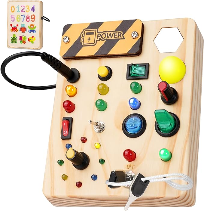 BrightStart Montessori busy board for toddlers, interactive sensory play, developing fine motor skills & educational learning.