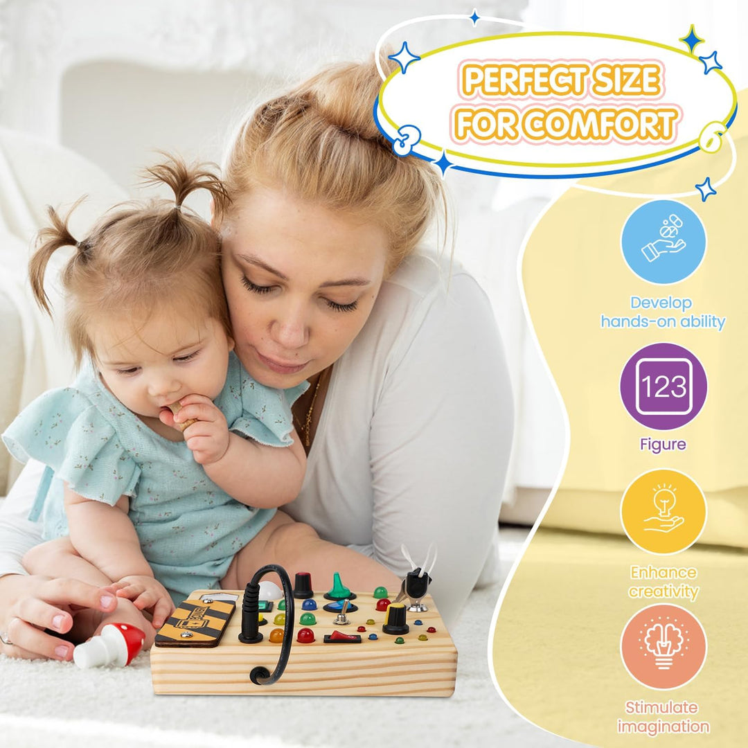 Montessori busy board, a perfect educational gift for kids, fostering toddler fine motor skills & sensory exploration.