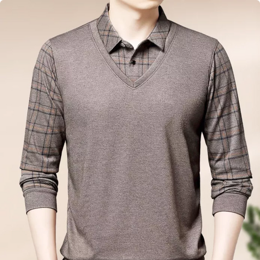 Camisa casual de manga larga para hombre, color azul marino, con solapa y tejido transpirable, moda masculina.