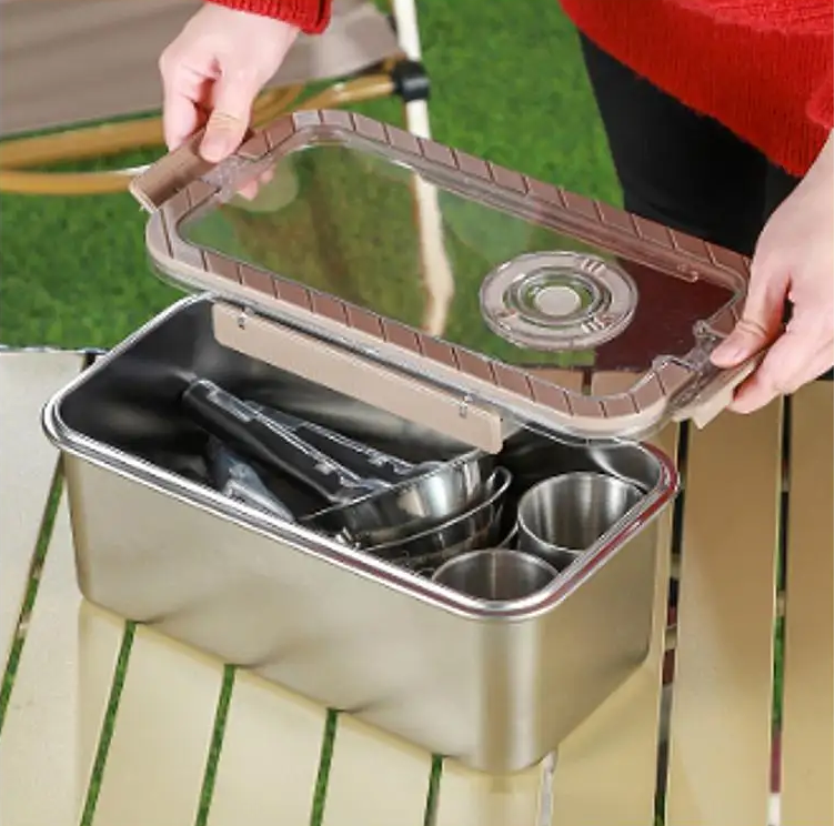 CampSet stainless steel mess kit, portable & durable, perfect for camping, travel & outdoor eating.