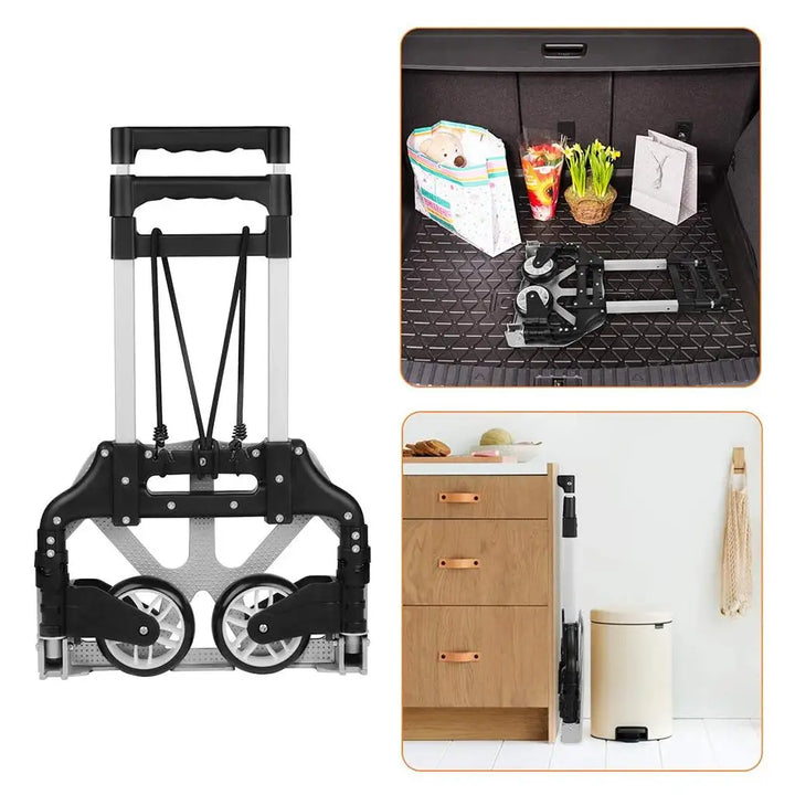 Close-up of CargoMax folding hand truck wheel and base, showing sturdy design for heavy lifting