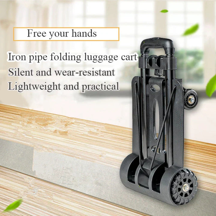 Compact folding dolly hand truck with adjustable pull rod, ideal for luggage and home improvement