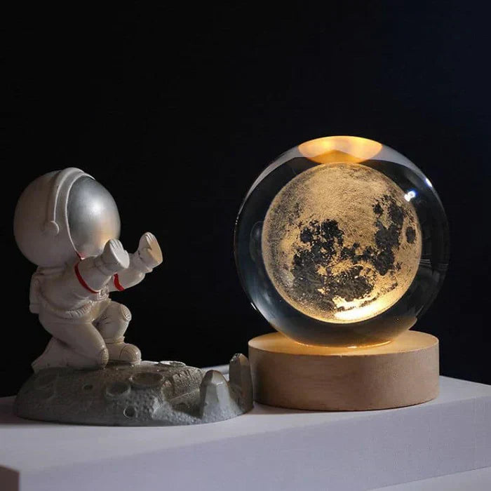 CelestialGlow Crystal Sphere Night Light, LED lamp with cosmic glow, perfect space decor