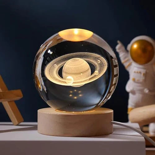 Stylized image of CelestialGlow Crystal Sphere night light floating, emphasizing its cosmic charm
