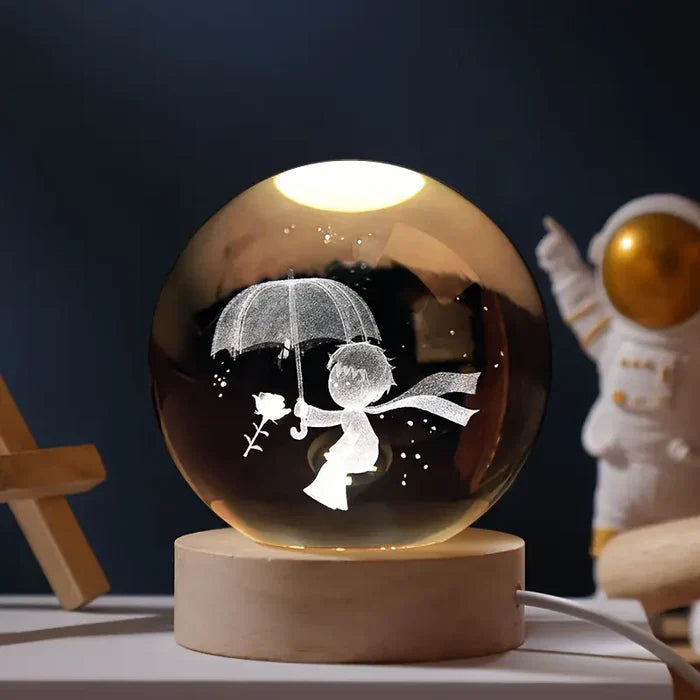 CelestialGlow Crystal Sphere Night Light illuminating a dark room, creating a cosmic atmosphere
