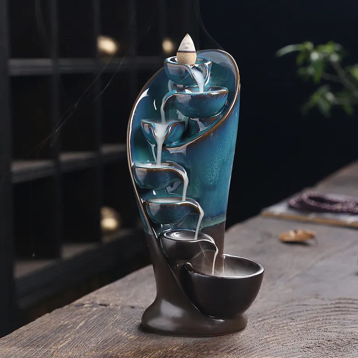 Ceramic incense waterfall burner for relaxation & meditation.