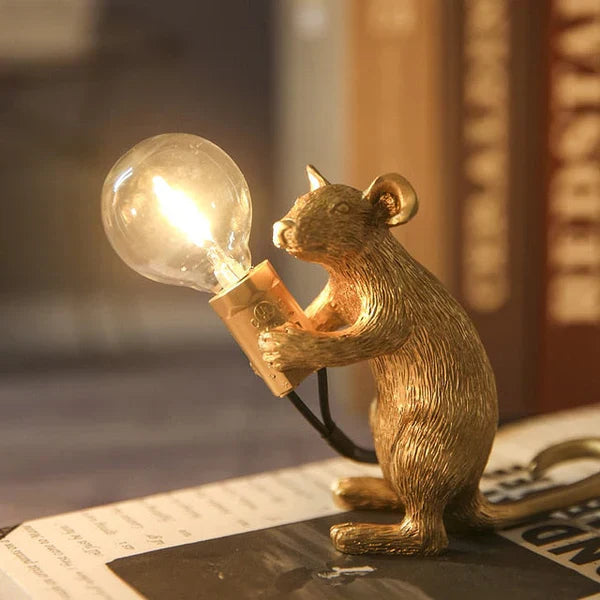 White resin mouse LED table lamp, an adorable animal lamp that provides gentle, ambient light.
