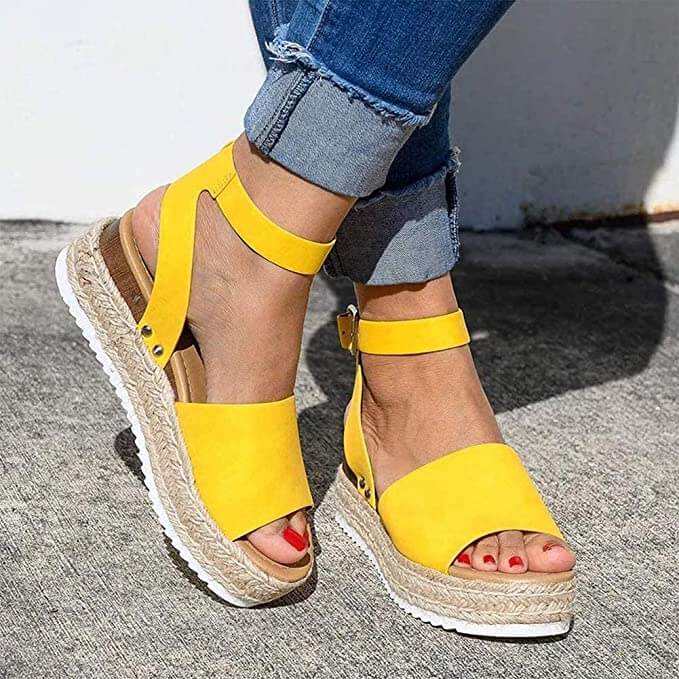 Stylish women's summer espadrille wedge sandals, platform & adjustable ankle strap.