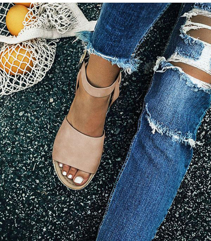 Trendy women's casual espadrille sandals, comfortable wedge with ankle strap.