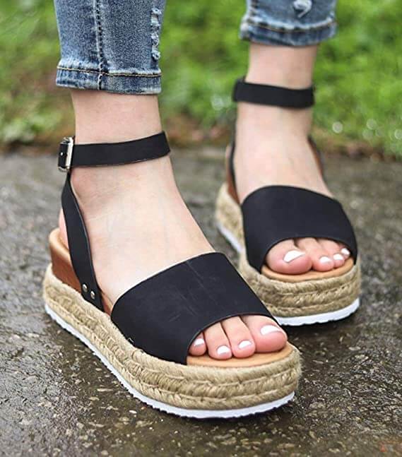 Trendy espadrille platform sandals, women's summer footwear with chic ankle strap.
