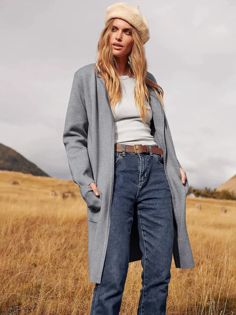 Women's knit cardigan for autumn fashion, warm and elegant with a comfy fit.