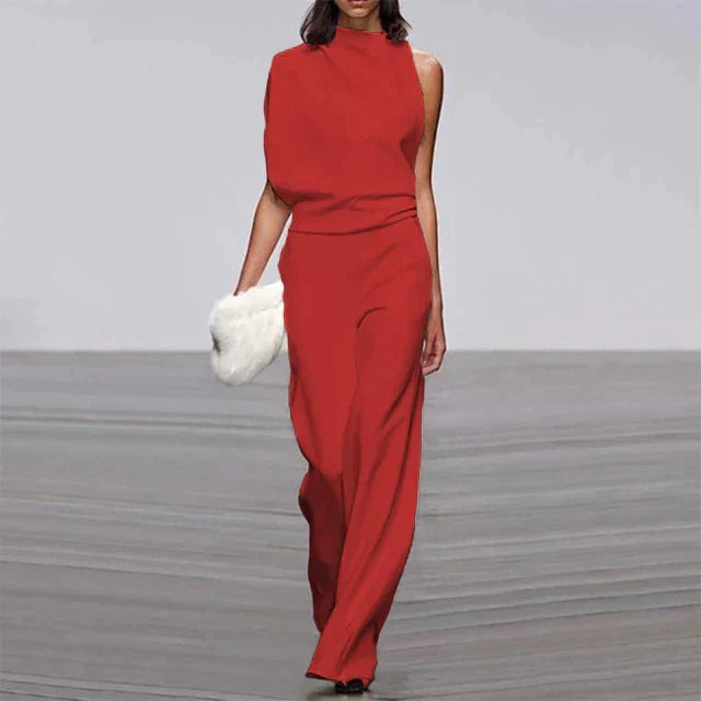 Trendy women's sleeveless ruffle jumpsuit with wide legs, a stylish and comfortable choice for ladies' summer fashion.