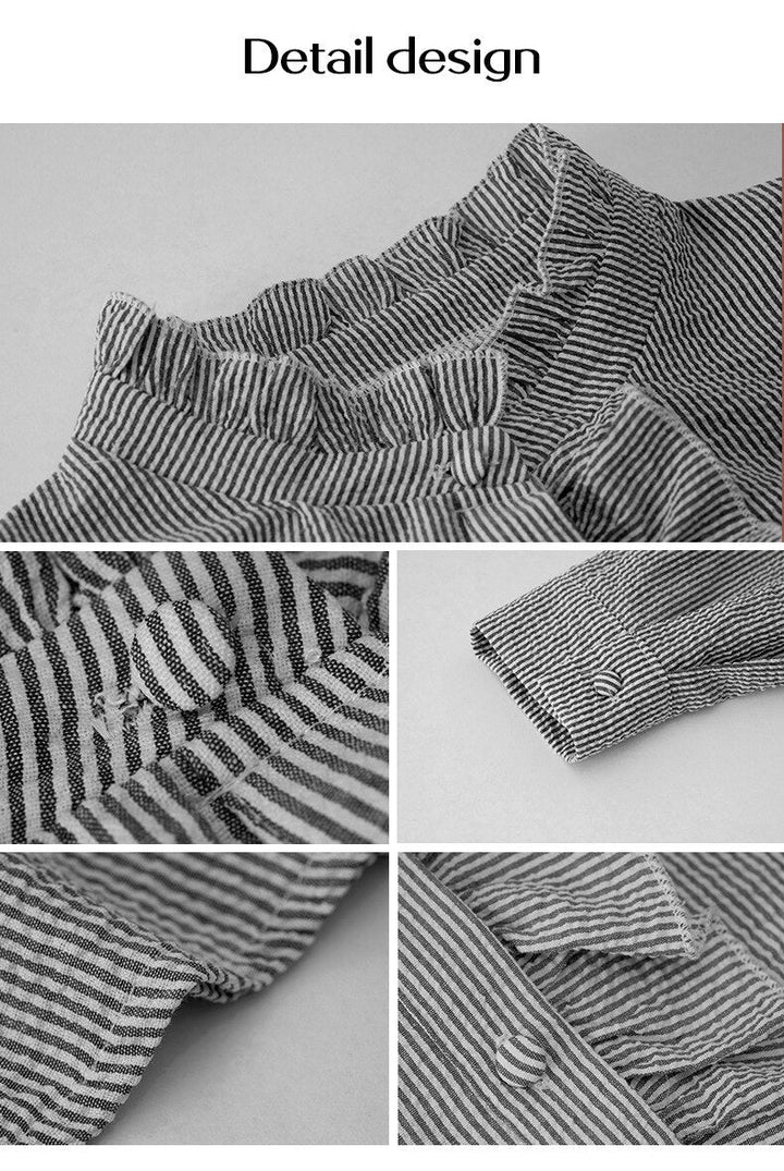 Chic striped long sleeve top. Women's versatile blouse, ideal for office or casual fashion.
