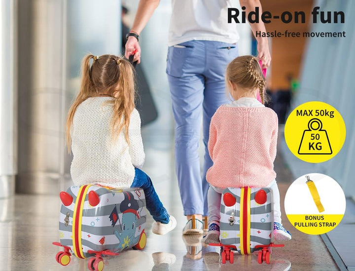 Make travel fun with this octopus pattern children's ride-on scooter suitcase, 360° wheels, carry-on friendly.