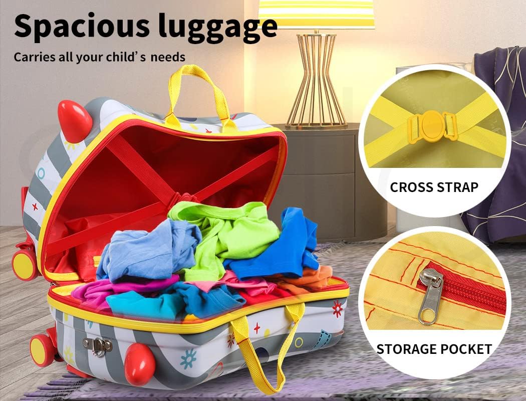 Kids' octopus ride-on scooter luggage for airports, making family travel and vacations enjoyable.