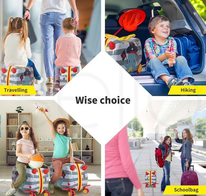 Easy-to-ride octopus kids' scooter suitcase, 360° wheels ensure smooth navigation for young travelers.