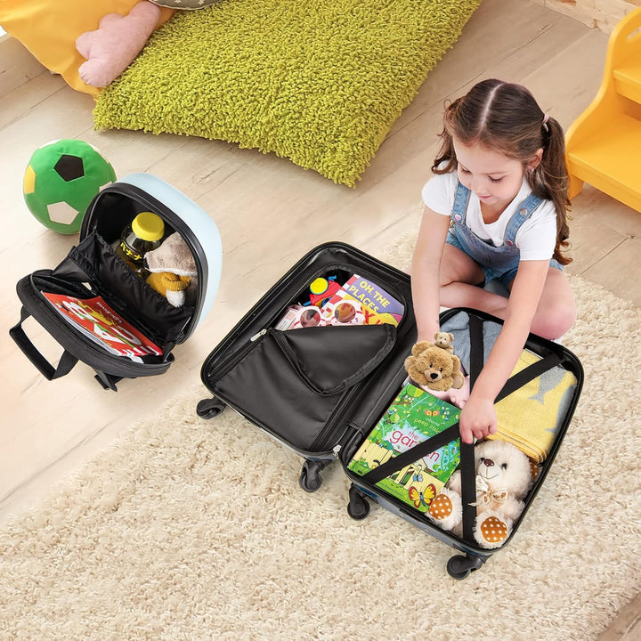 Toddler's hard-shell backpack in a helicopter design, part of a children's travel set. Great for little adventurers.