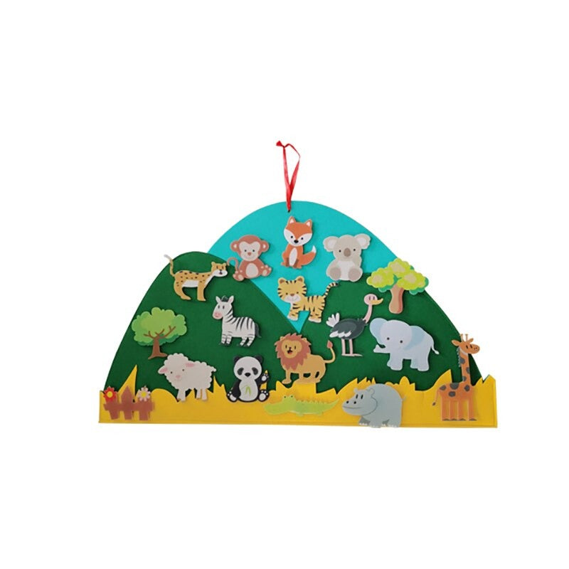 Felt board set for kids, boosting fine motor skills and creativity with DIY animal adventure scenes.