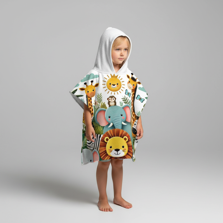 Kids reversible animal print play cape with hood, easy care polyester for casual wear