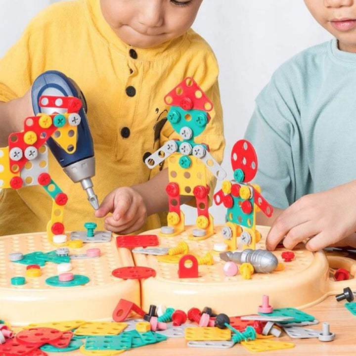 BuildiBox portable children's electric drill and building block set, encouraging imaginative construction fun.