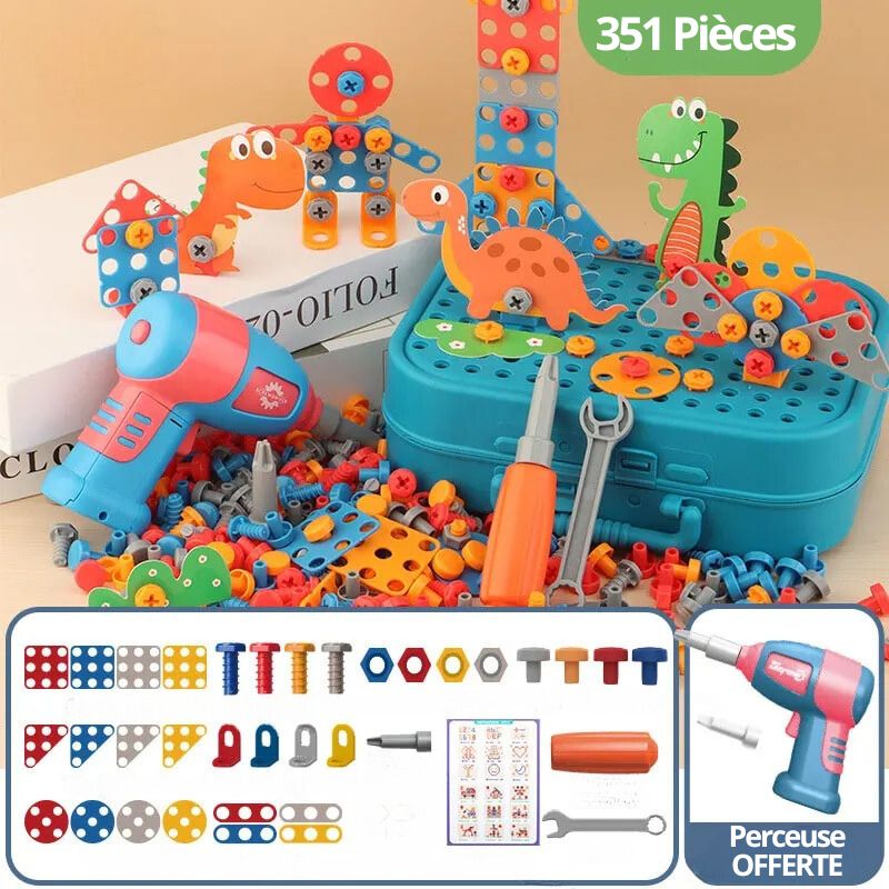 Portable children's electric drill and building block toy, an ideal educational STEM gift for creative toddlers.