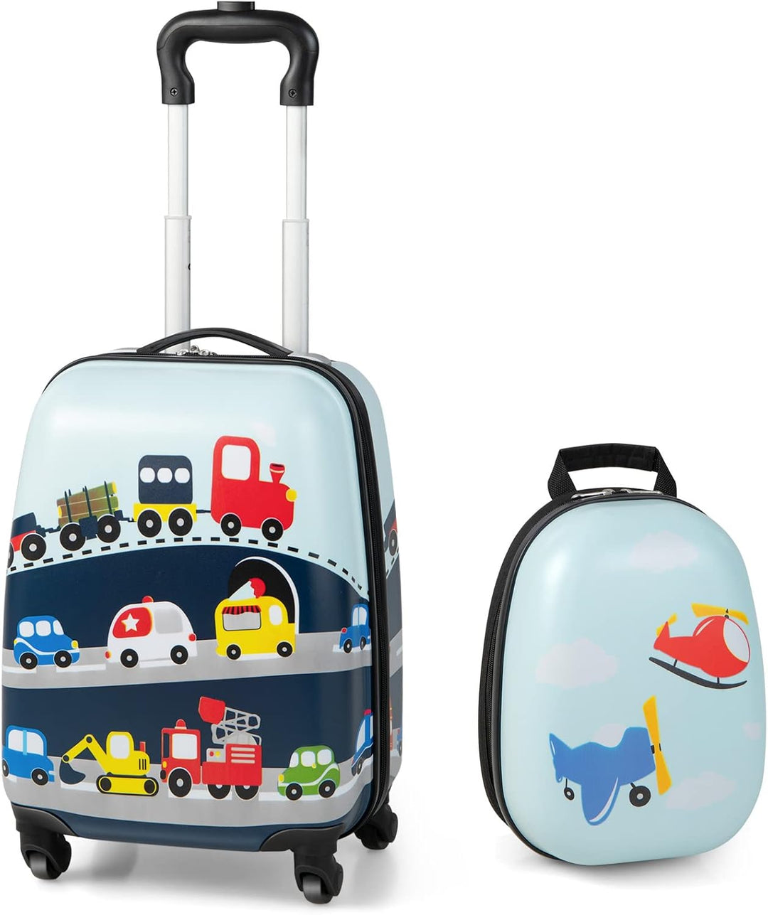 Children’s hard-shell helicopter luggage and matching backpack travel set with 360 wheels