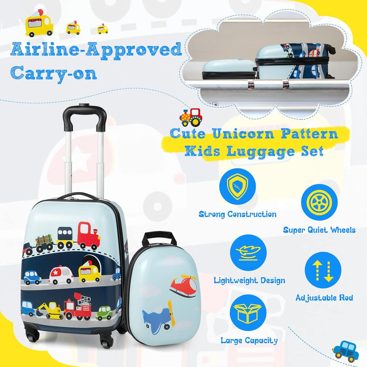Helicopter print children’s luggage with 360-degree spinners and coordinated backpack