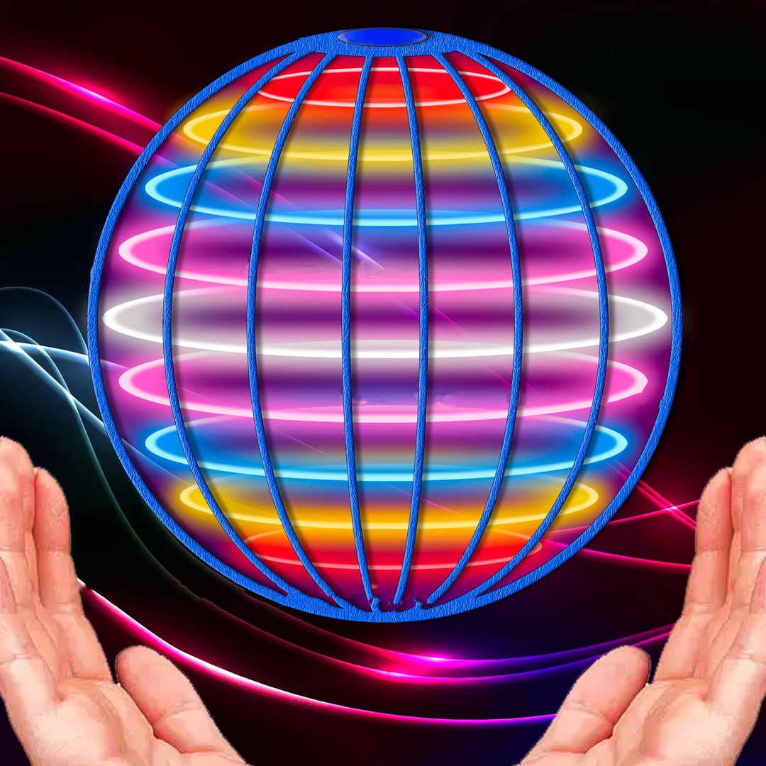 Children's magical LED flying ball toy, glowing with colorful lights, perfect for indoor & outdoor play.