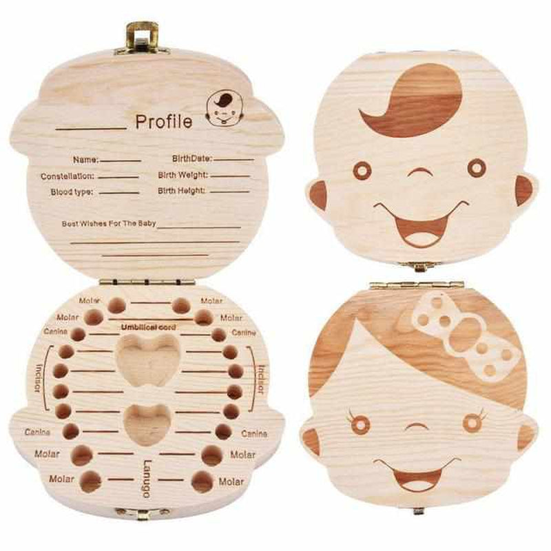 Handcrafted wooden keepsake box for baby teeth, perfect for childhood memories & first tooth souvenirs, a thoughtful baby gift.