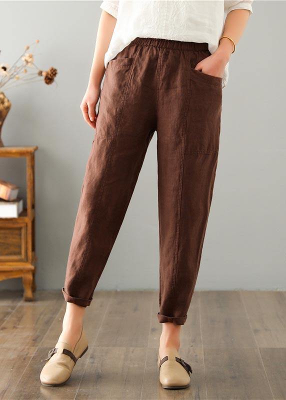 Comfortable women's linen blend trousers, elastic waist, perfect for summer casual wear