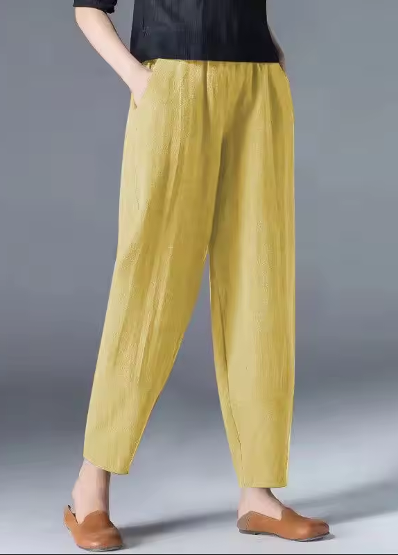 Fashionable women's linen blend trousers with elastic waist, ideal for summer and holiday