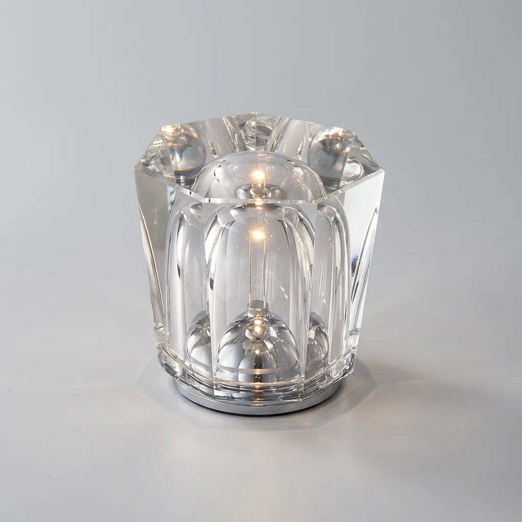Close-up of Clarevo Crystal Style LED Bedside Lamp, showcasing its unique modern lighting design