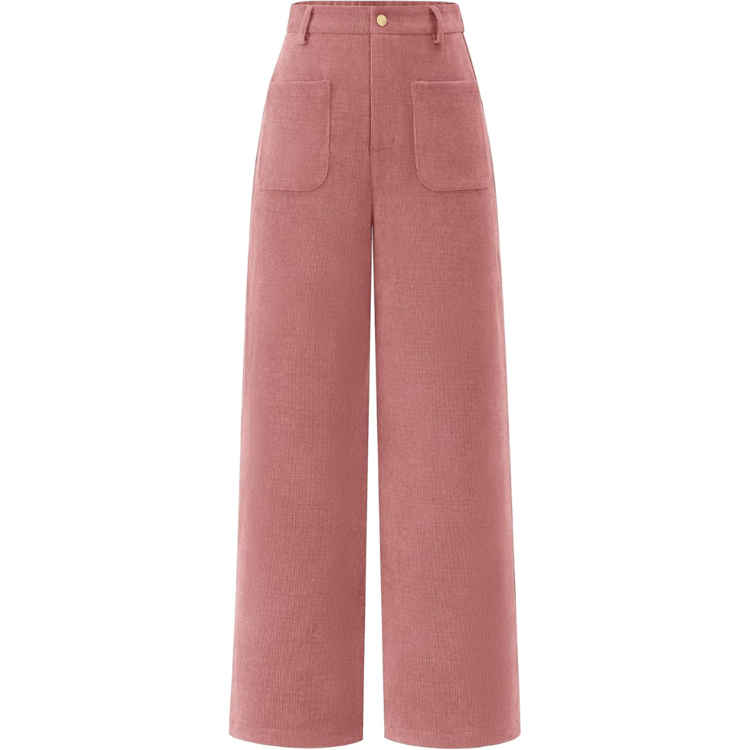 Rear view of women's casual high waist wide leg palazzo trousers, highlighting the comfortable fit and flow