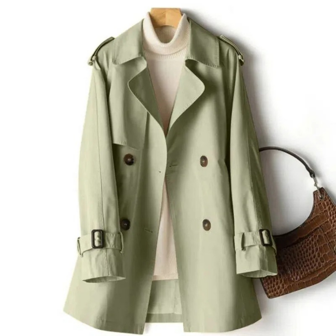 Women's classic long trench coat, buttoned design. Elegant, versatile outerwear for fall & spring style.