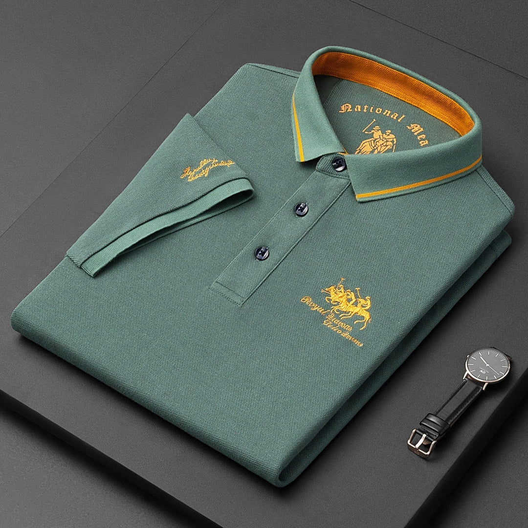 Versatile men's classic polo shirt, button-up design in a breathable cotton blend for smart casual or daily wear.