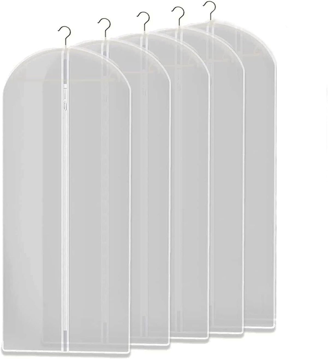 Clear garment storage bags 10-pack for wardrobe protection. Dustproof suit covers for closet organization.